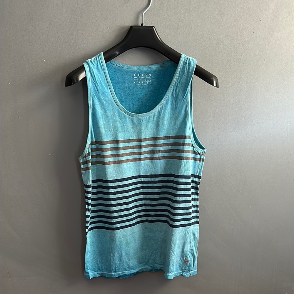 Guess Aqua and Navy Striped Tank Top